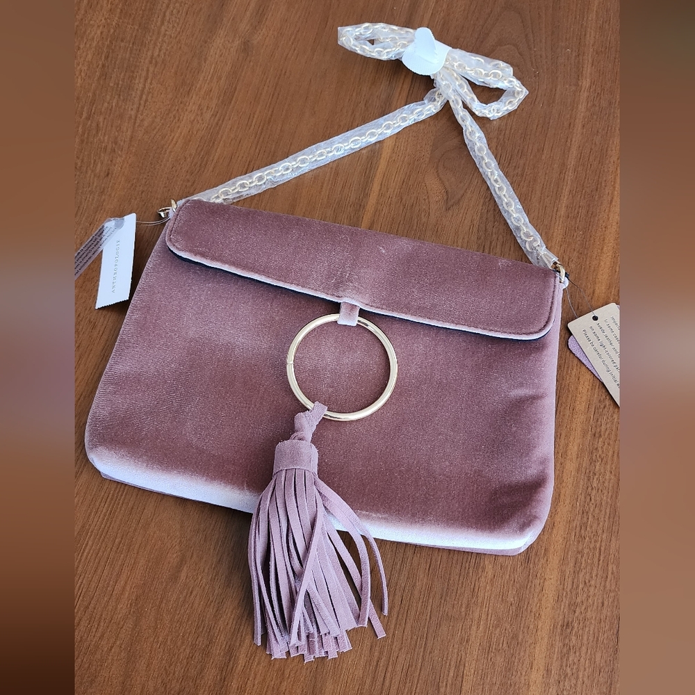Anthropologie Purse Pink Velvet Gold Chain Street Level